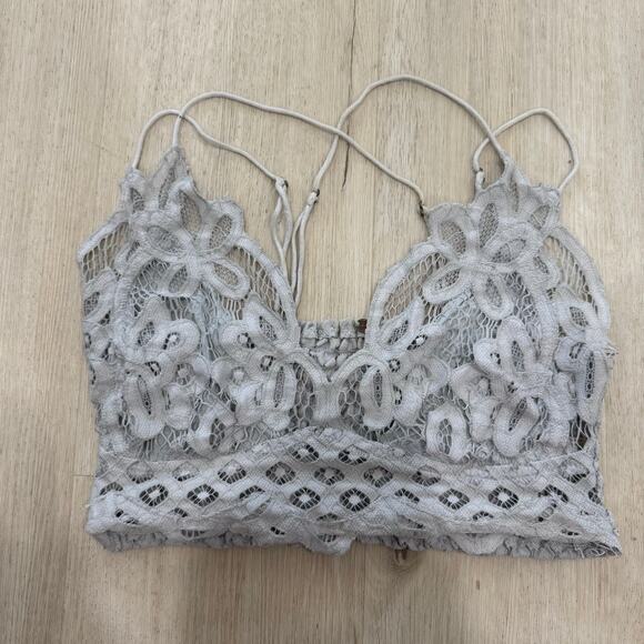 Free People One Adella Lace Crochet Bralette Stone Grey Size Medium - Picture 2 of 4